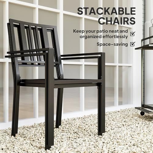 Stackable Outdoor Metal Garden Chairs 2 - Pack Black Patio Dining - Kwikley