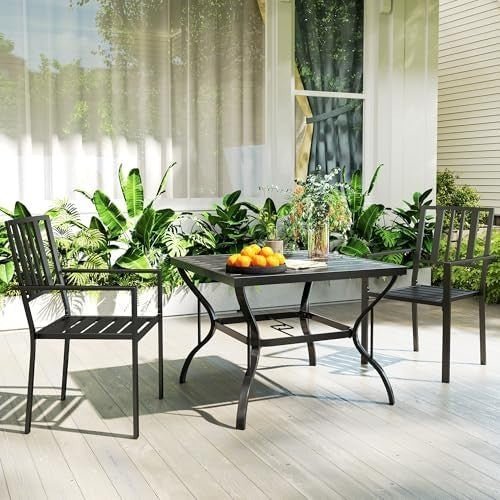 Stackable Outdoor Metal Garden Chairs 2 - Pack Black Patio Dining - Kwikley