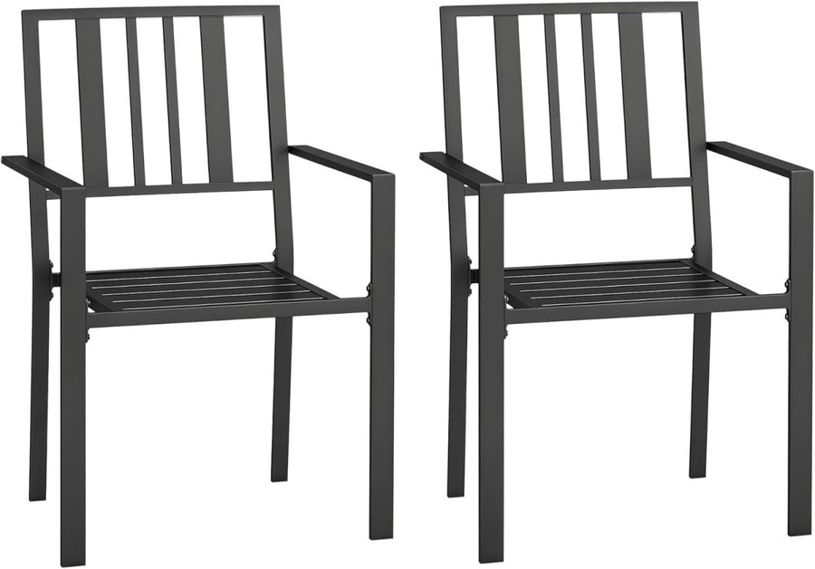 Stackable Outdoor Metal Garden Chairs 2 - Pack Black Patio Dining - Kwikley