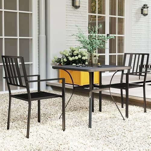 Stackable Outdoor Metal Garden Chairs 2 - Pack Black Patio Dining - Kwikley