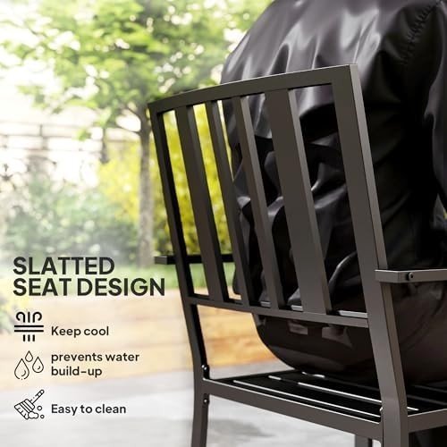 Stackable Outdoor Metal Garden Chairs 2 - Pack Black Patio Dining - Kwikley