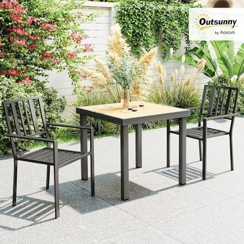 Stackable Outdoor Metal Garden Chairs 2 - Pack Black Patio Dining - Kwikley