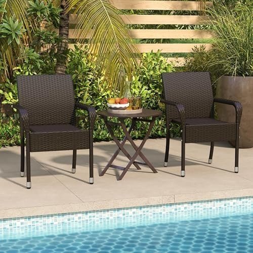 Stackable Outdoor Rattan Garden Chairs with Armrests Set of 2 Patio - Kwikley