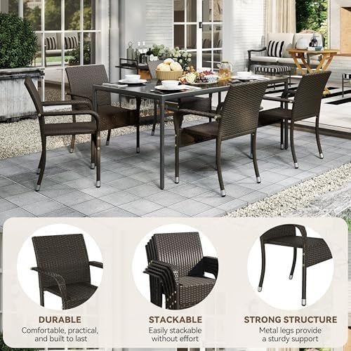 Stackable Outdoor Rattan Garden Chairs with Armrests Set of 2 Patio - Kwikley