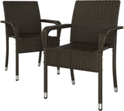 Stackable Outdoor Rattan Garden Chairs with Armrests Set of 2 Patio - Kwikley