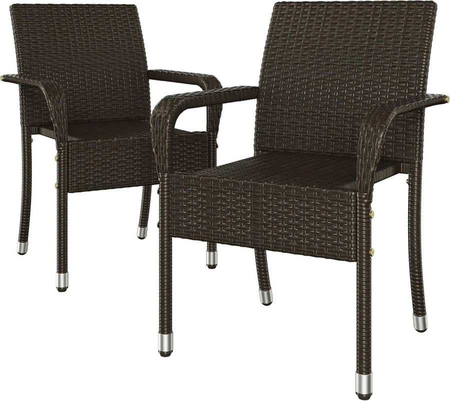 Stackable Outdoor Rattan Garden Chairs with Armrests Set of 2 Patio - Kwikley