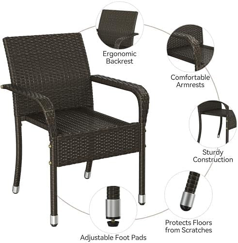 Stackable Outdoor Rattan Garden Chairs with Armrests Set of 2 Patio - Kwikley