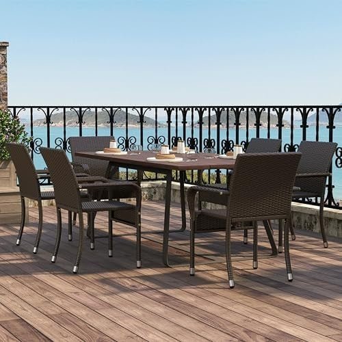 Stackable Outdoor Rattan Garden Chairs with Armrests Set of 2 Patio - Kwikley