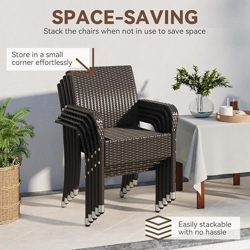 Stackable Outdoor Rattan Garden Chairs with Armrests Set of 2 Patio - Kwikley