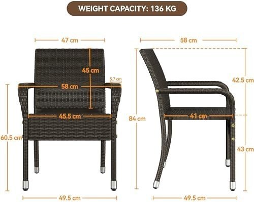 Stackable Outdoor Rattan Garden Chairs with Armrests Set of 2 Patio - Kwikley