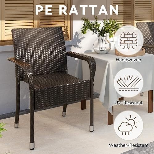 Stackable Outdoor Rattan Garden Chairs with Armrests Set of 2 Patio - Kwikley