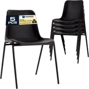 Stackable Plastic Chairs Set 5 Black Heavy Duty Reception Dining Seats - Kwikley