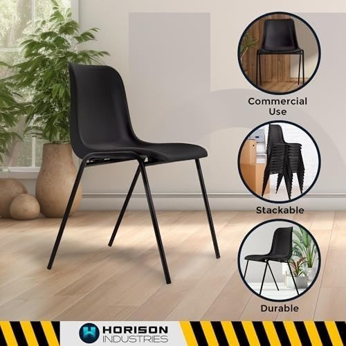 Stackable Plastic Chairs Set 5 Black Heavy Duty Reception Dining Seats - Kwikley
