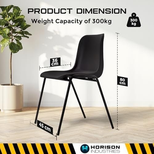 Stackable Plastic Chairs Set 5 Black Heavy Duty Reception Dining Seats - Kwikley