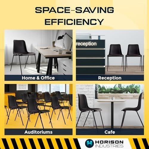 Stackable Plastic Chairs Set 5 Black Heavy Duty Reception Dining Seats - Kwikley