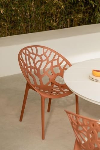 Stackable Plastic Dining Chairs 2 - Piece Indoor Outdoor Comfort Set – Terracotta - Kwikley
