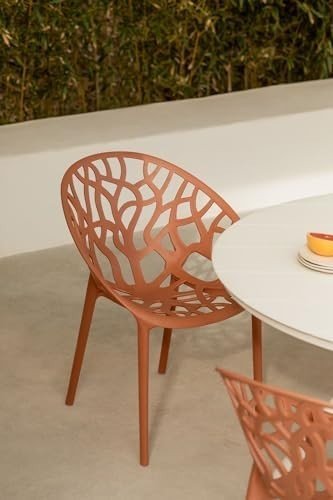 Stackable Plastic Dining Chairs 4 - Piece Indoor Outdoor Comfort Set – Terracotta - Kwikley