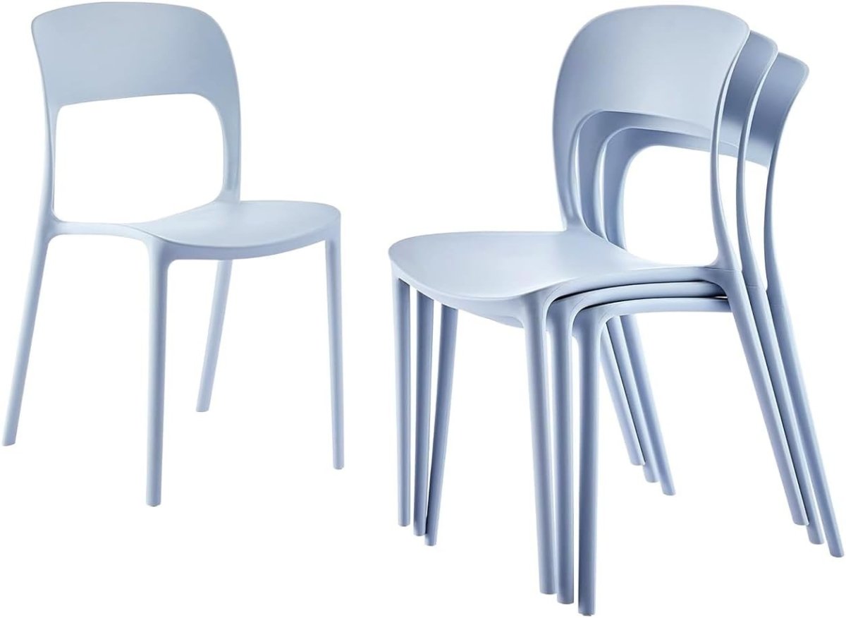Stackable Plastic Dining Chairs Set of 4 Modern Light Grey Kitchen Seats - Kwikley