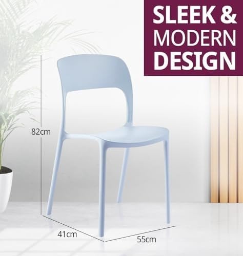 Stackable Plastic Dining Chairs Set of 4 Modern Light Grey Kitchen Seats - Kwikley