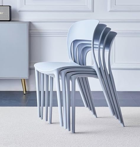 Stackable Plastic Dining Chairs Set of 4 Modern Light Grey Kitchen Seats - Kwikley