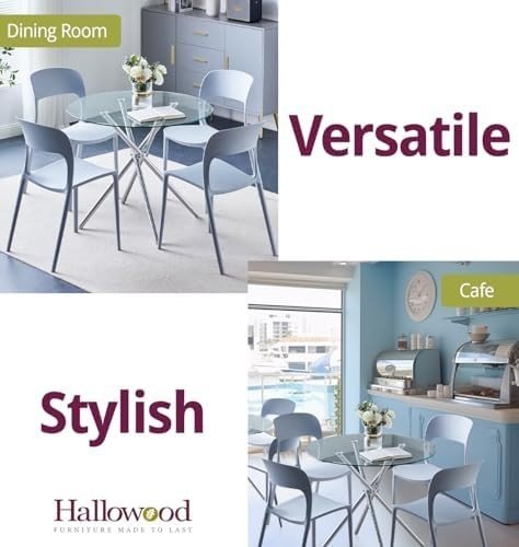 Stackable Plastic Dining Chairs Set of 4 Modern Light Grey Kitchen Seats - Kwikley