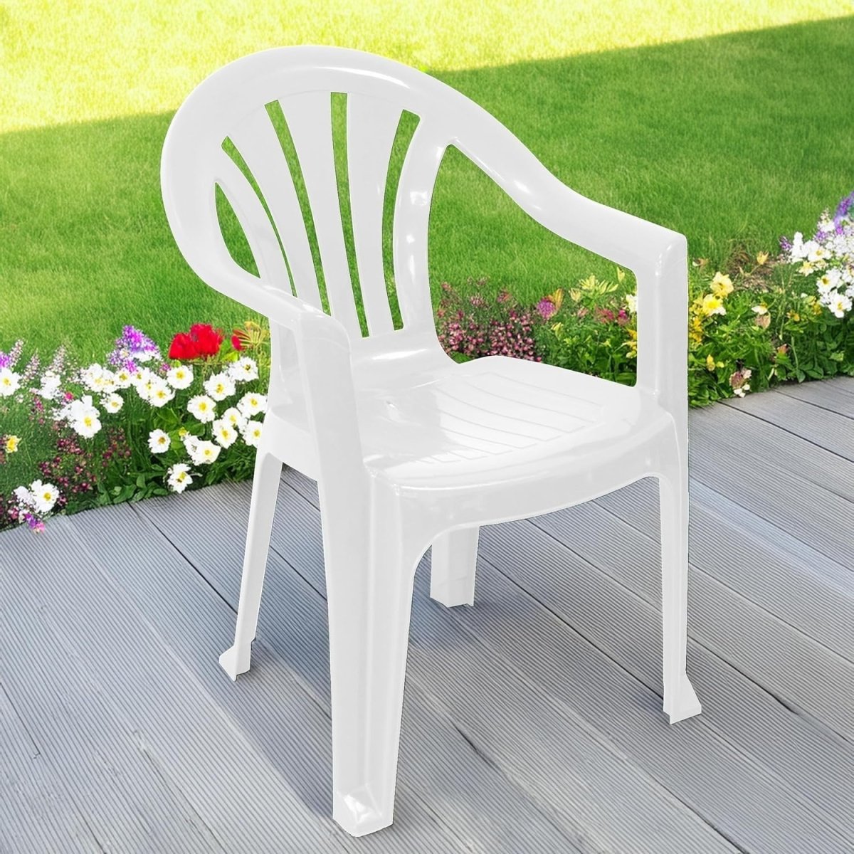 Stackable Plastic Garden Chair Indoor Outdoor Patio Dining Seat White - Kwikley