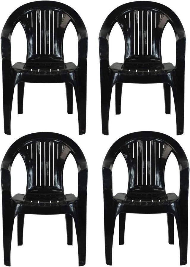 Stackable Plastic Garden Chairs Set of 4 Dark Grey