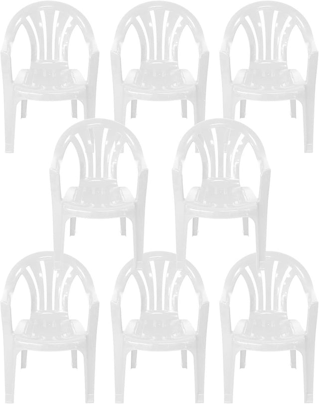 Stackable Plastic Garden Chairs Set of 8 White Indoor Outdoor