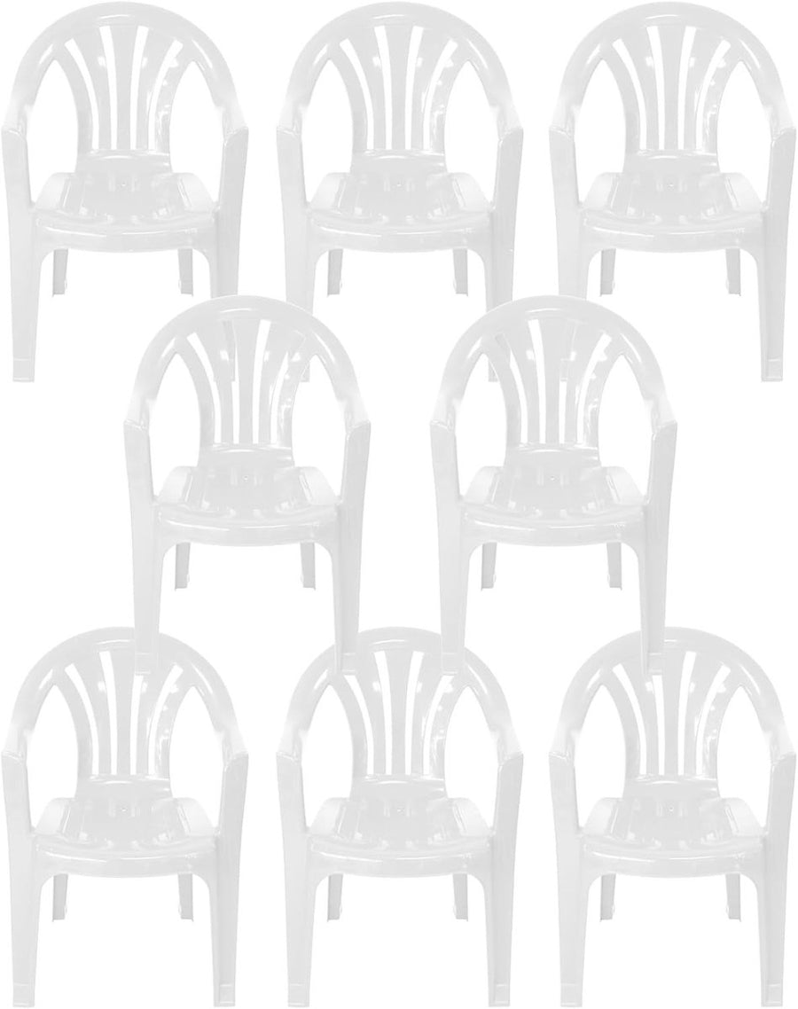 Stackable Plastic Garden Chairs Set of 8 White Indoor Outdoor - Kwikley