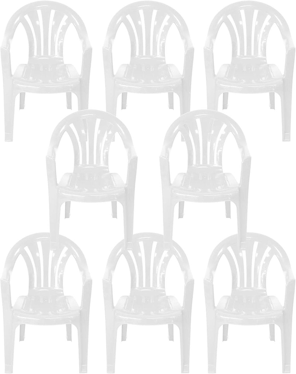 Stackable Plastic Garden Chairs Set of 8 White Indoor Outdoor - Kwikley