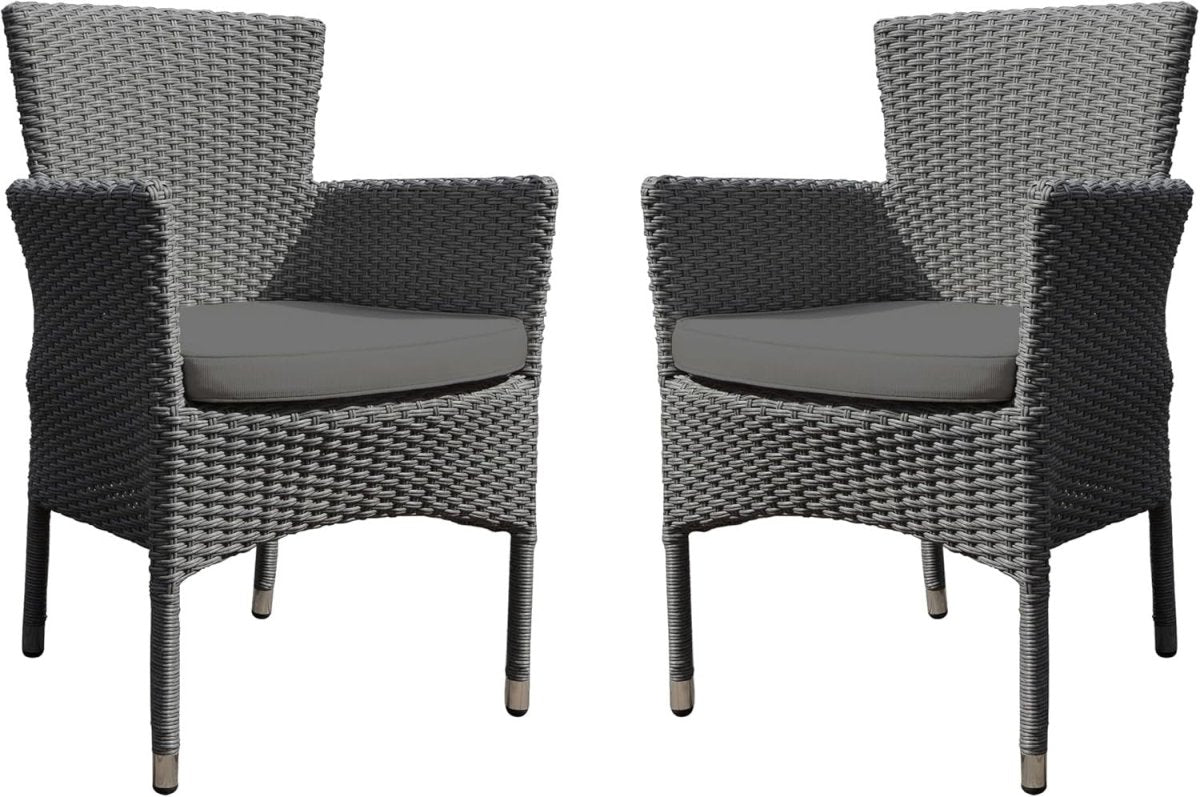 Stackable Rattan Garden Chairs Set of 2 Outdoor Patio Armchairs with Cushion - Kwikley