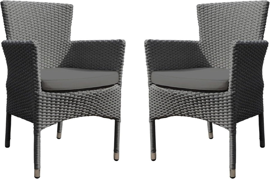 Stackable Rattan Garden Chairs Set of 2 Outdoor Patio Armchairs with Cushion - Kwikley