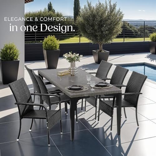 Stackable Rattan Garden Chairs Set of 2 Outdoor Patio Balcony Armchairs - Kwikley