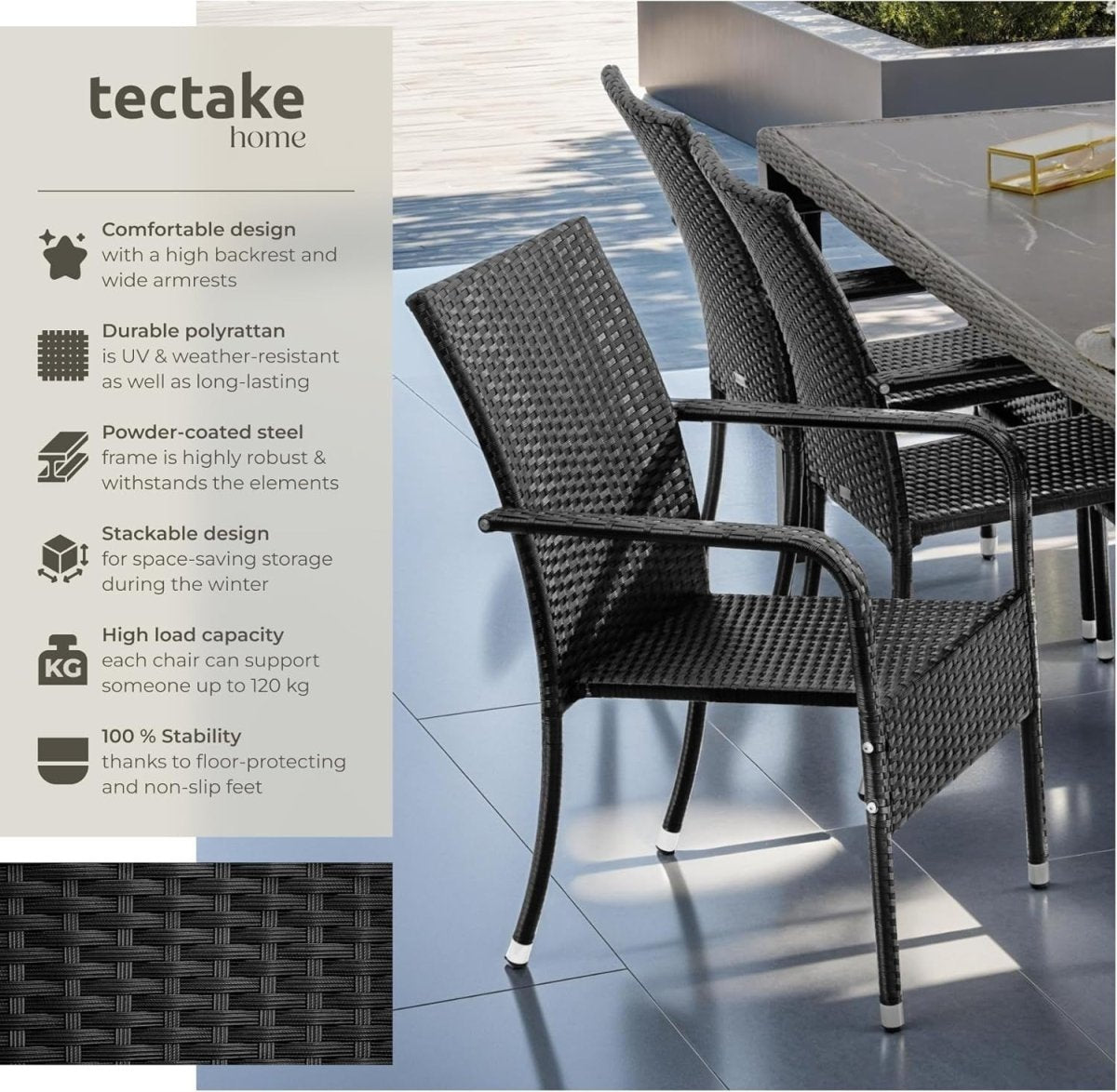 Stackable Rattan Garden Chairs Set of 2 Outdoor Patio Balcony Armchairs - Kwikley