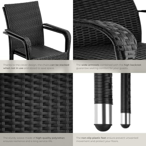 Stackable Rattan Garden Chairs Set of 2 Outdoor Patio Balcony Armchairs - Kwikley