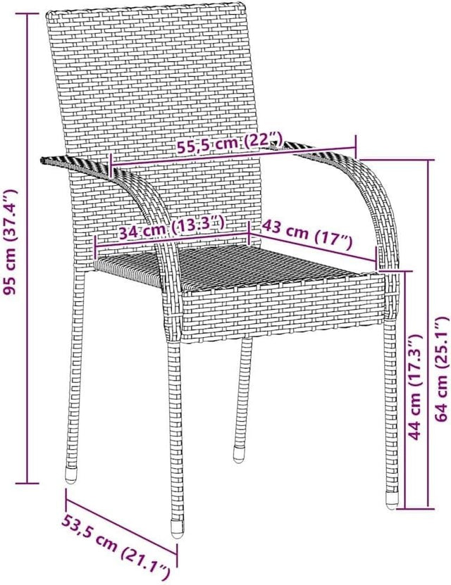 Stackable Rattan Garden Chairs Set of 2 Outdoor Patio Dining Seats