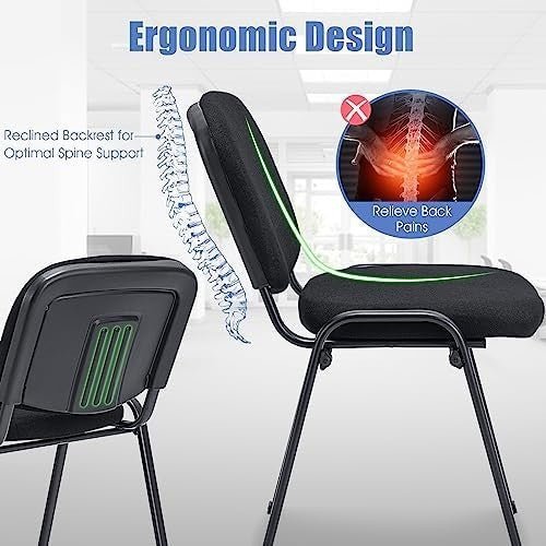 Stackable Reception Chairs Set 5 Black Linen Metal Frame Office - Kwikley
