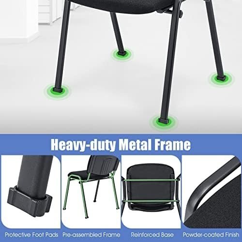 Stackable Reception Chairs Set 5 Black Linen Metal Frame Office - Kwikley