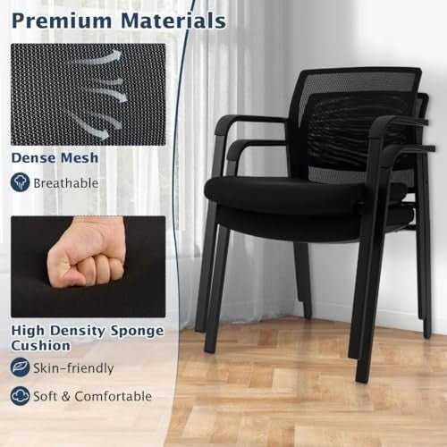Stackable Reception Chairs Set of 2 Mesh Back Office - Kwikley