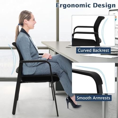 Stackable Reception Chairs Set of 2 Mesh Back Office - Kwikley