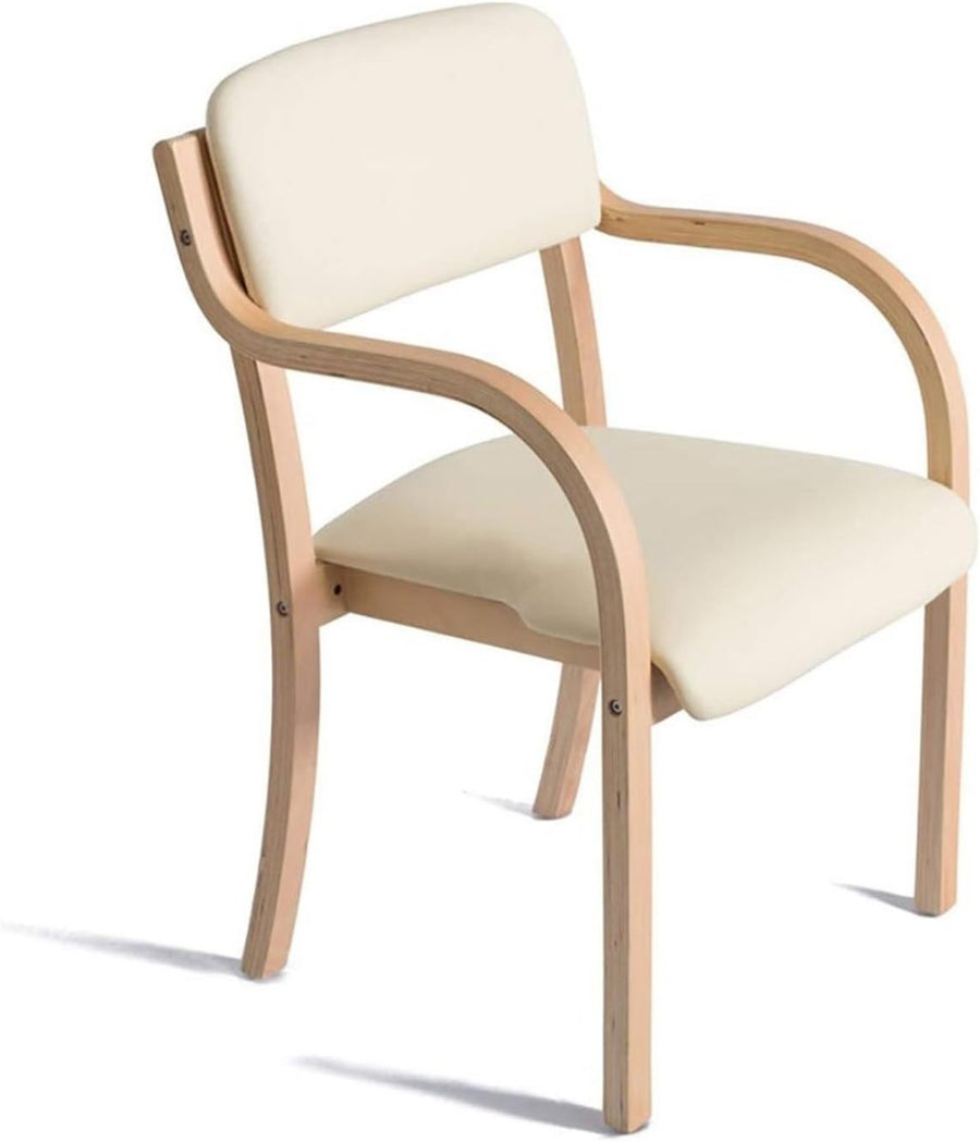 Stackable Solid Wood Dining Chair with Arms PU Seat Modern Comfort - Kwikley