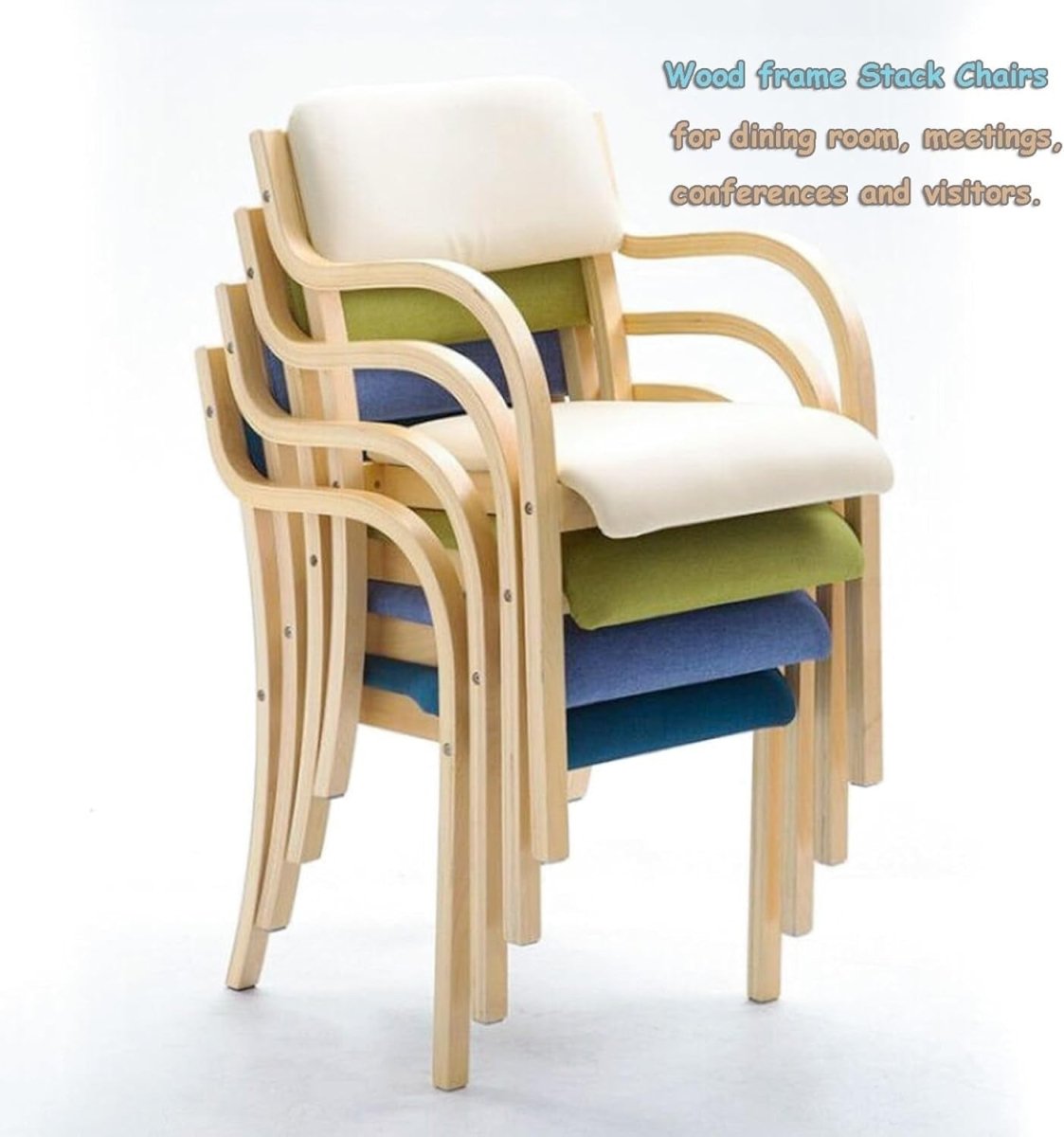 Stackable Solid Wood Dining Chair with Arms PU Seat Modern Comfort - Kwikley