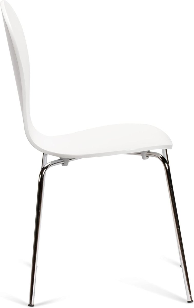 Stackable White & Chrome Dining Chairs Set of 2 Kitchen Cafe Bistro Seats - Kwikley