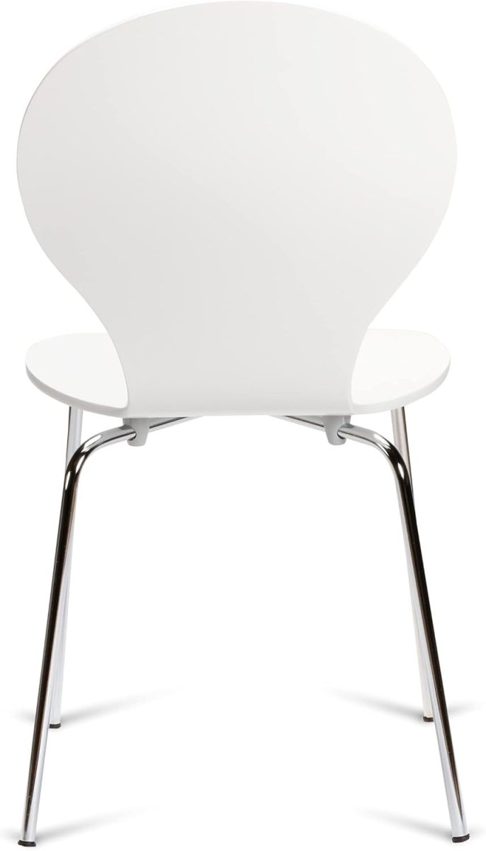 Stackable White & Chrome Dining Chairs Set of 2 Kitchen Cafe Bistro Seats - Kwikley