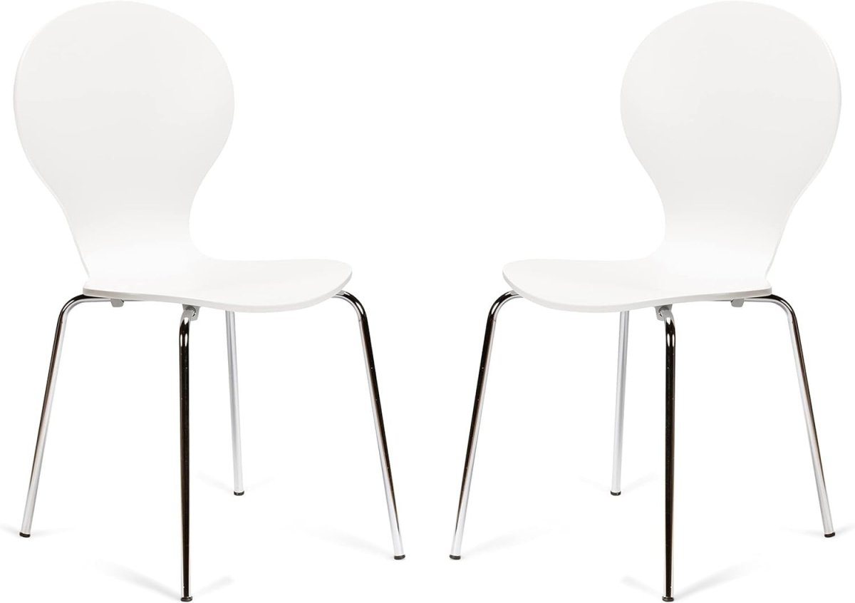 Stackable White & Chrome Dining Chairs Set of 2 Kitchen Cafe Bistro Seats - Kwikley