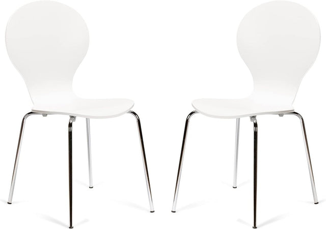 Stackable White & Chrome Dining Chairs Set of 2 Kitchen Cafe Bistro Seats