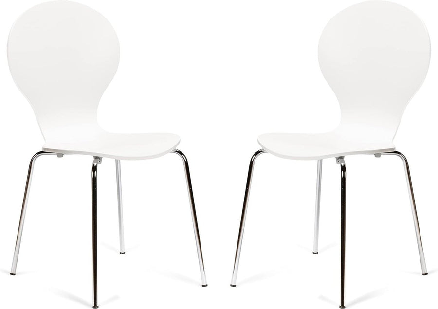 Stackable White & Chrome Dining Chairs Set of 2 Kitchen Cafe Bistro Seats - Kwikley