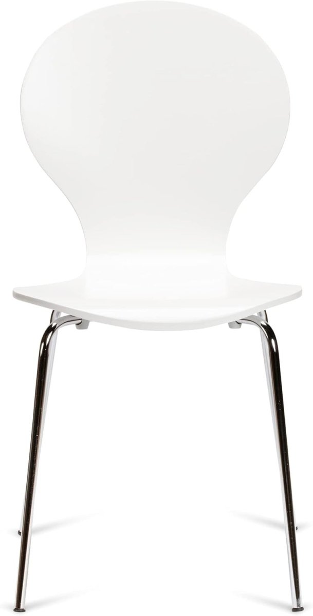 Stackable White & Chrome Dining Chairs Set of 2 Kitchen Cafe Bistro Seats - Kwikley