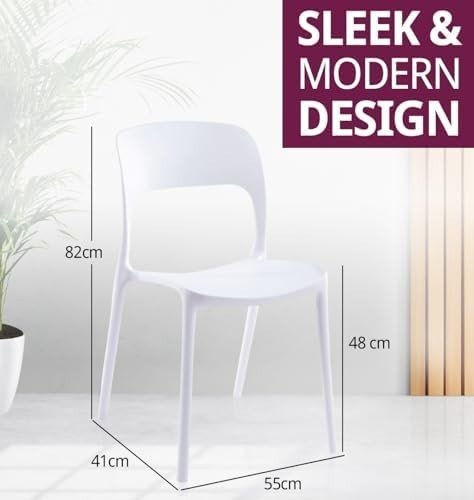 Stackable White Plastic Dining Chairs Set of 4 – Modern Kitchen & Office Seats - Kwikley
