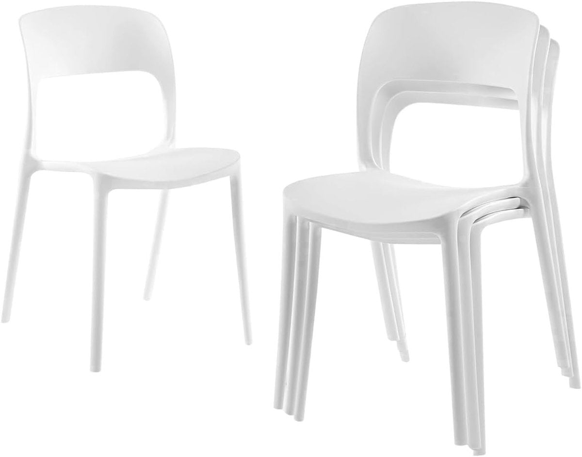 Stackable White Plastic Dining Chairs Set of 4 – Modern Kitchen & Office Seats - Kwikley